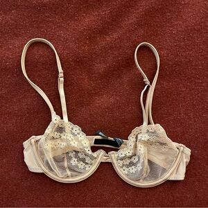 Out from Under Urban Outfitters Lace Mesh Underwire Bra Orange/Beige Medium